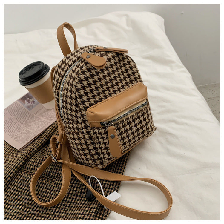 e Vintage Trendy Plaid Print Pu Leather Mini Backpacks
