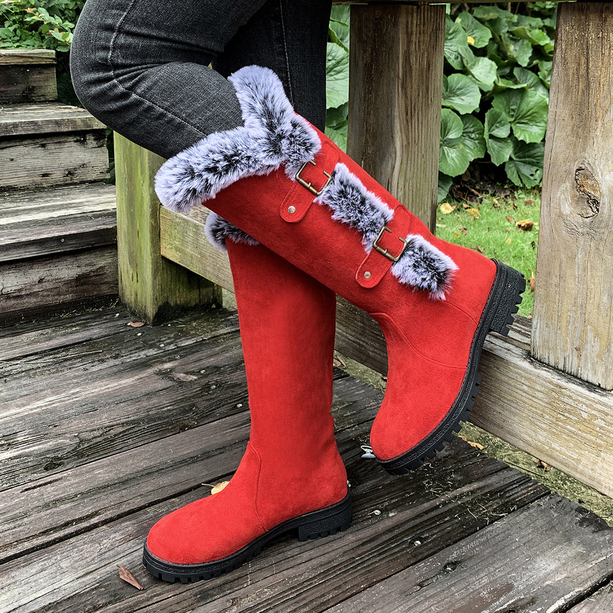 Women's Autumn And Winter Rabbit Fur Thick Velvet Thick Snow Boots