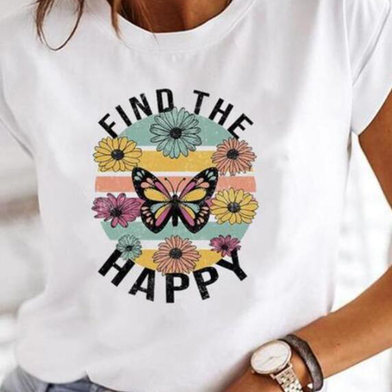 European And American Digital Printing Casual Round Neck Short Sleeves