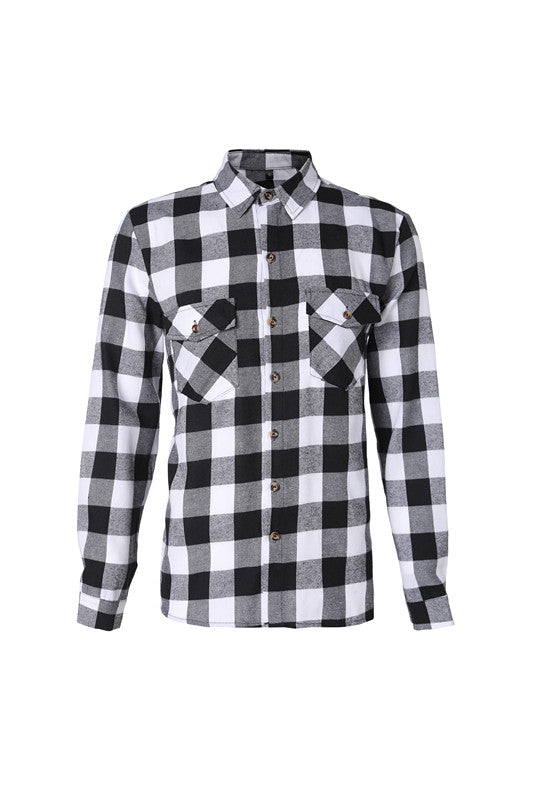 Long-sleeved Pocket Checked Shirt With A Lapel For Young Men In Autumn And