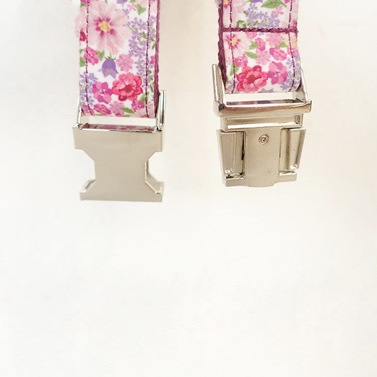 Purple Flower Metal Buckle Durable Dog Collar
