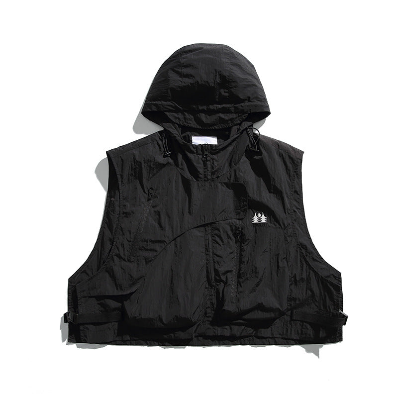 College Style Loose Hooded Windproof Fishing Vest Jacket
