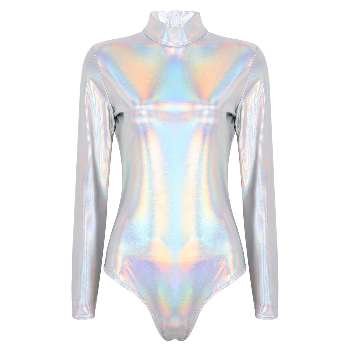 Women's Patent Leather Long Sleeve Zip Bodysuit
