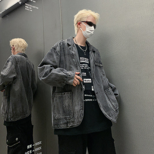 Mens Retro Denim Jacket Loose And Casual