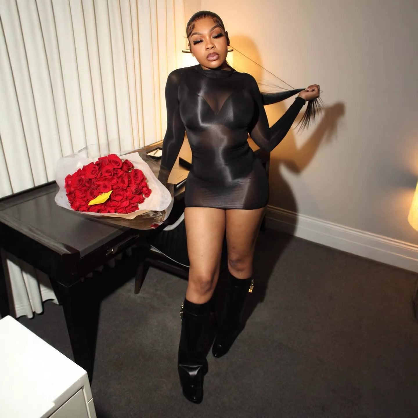 Ultra-stretchy Glossy Sheer Bodycon Dress