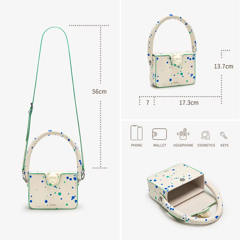 2024 Women's Boxy Genuine Leather Handbag - Original Designer Luxury Cat Shoulder Fashion Bag