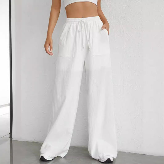 Women's Casual Solid Color Drawstring Straight Pocket Casual Pants