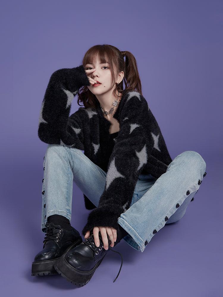 Milk Cool Silver And Black Star Mink Velvet Sling Jacket
