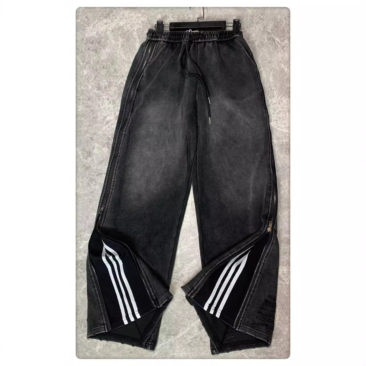 Design Sense Side Zipper Two-way Three Bars Mop Wide Leg Pants