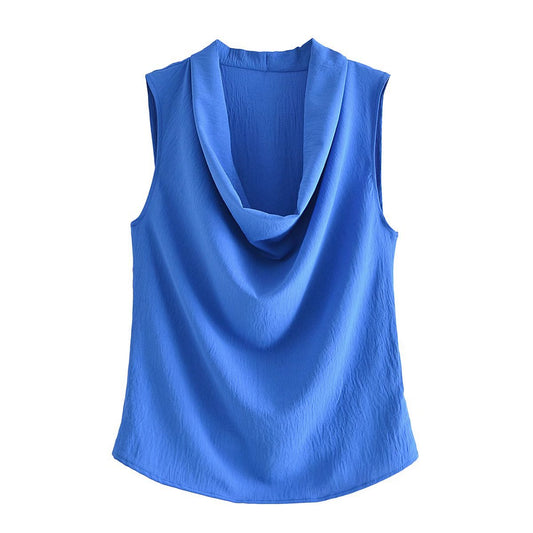 Sleeveless Low Neck Pleated Collar Top Vest
