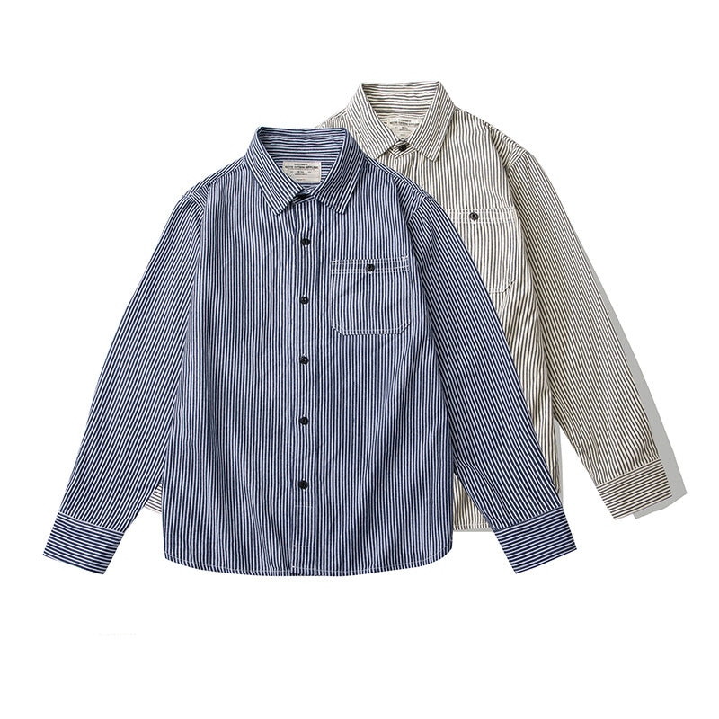 Vertical Striped Single Bag Shirt Men's Retro Long Sleeve