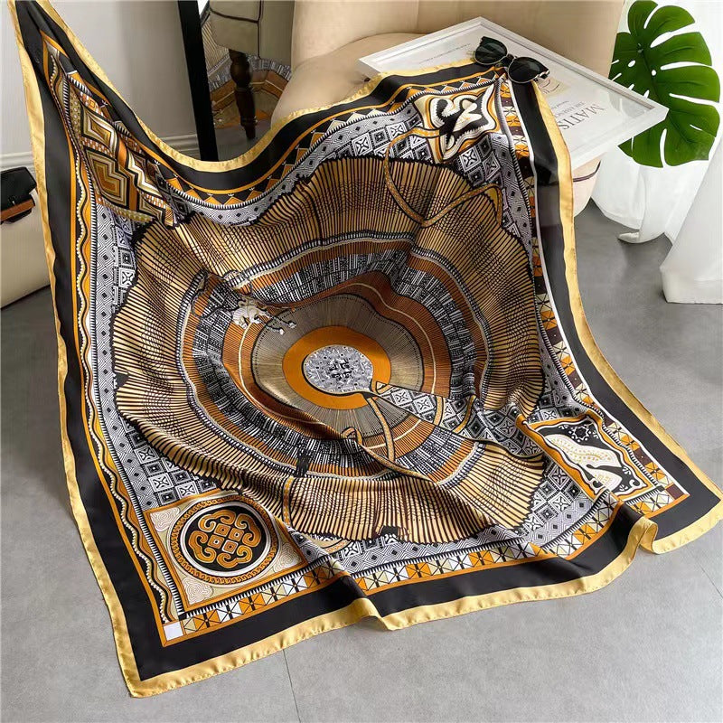 Women's Square Scarf Cashew Satin Print