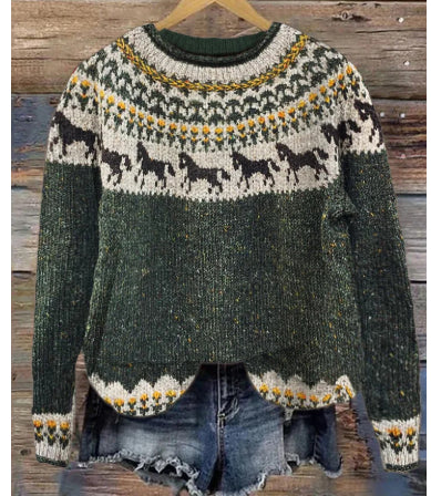 Sweatshirt-top med print, rund hals og lange ærmer til kvinder