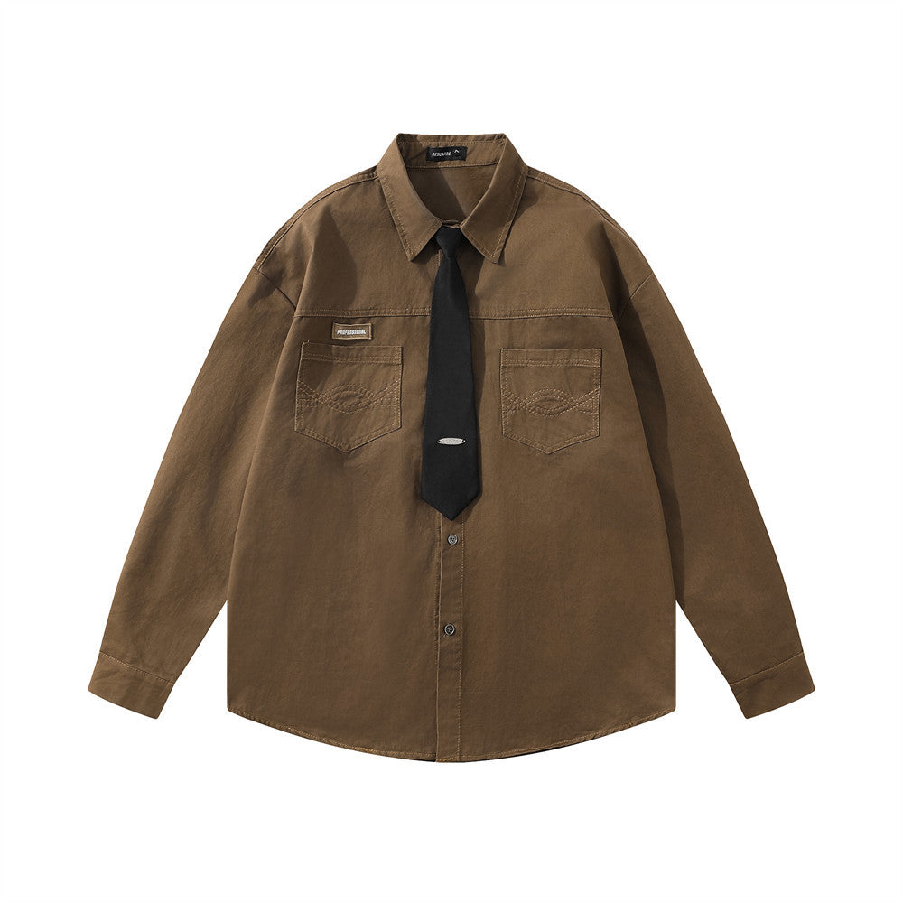 College Style Tie Loose Long Sleeve Shirt Boys