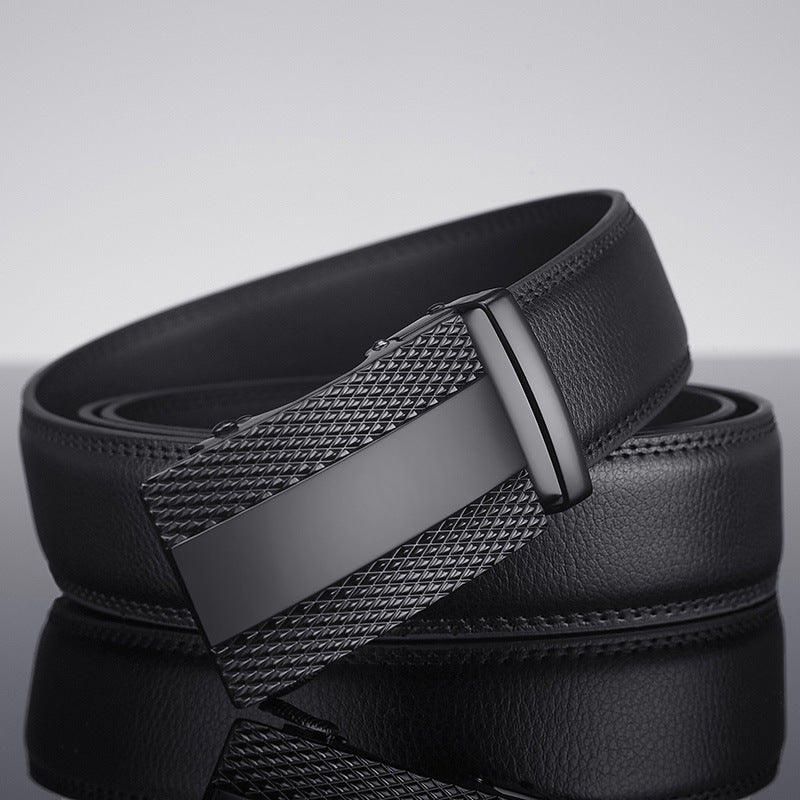 New Two-layer Cowhide Automatic Buckle Belt Men's Business Private Imprint Black Belt
