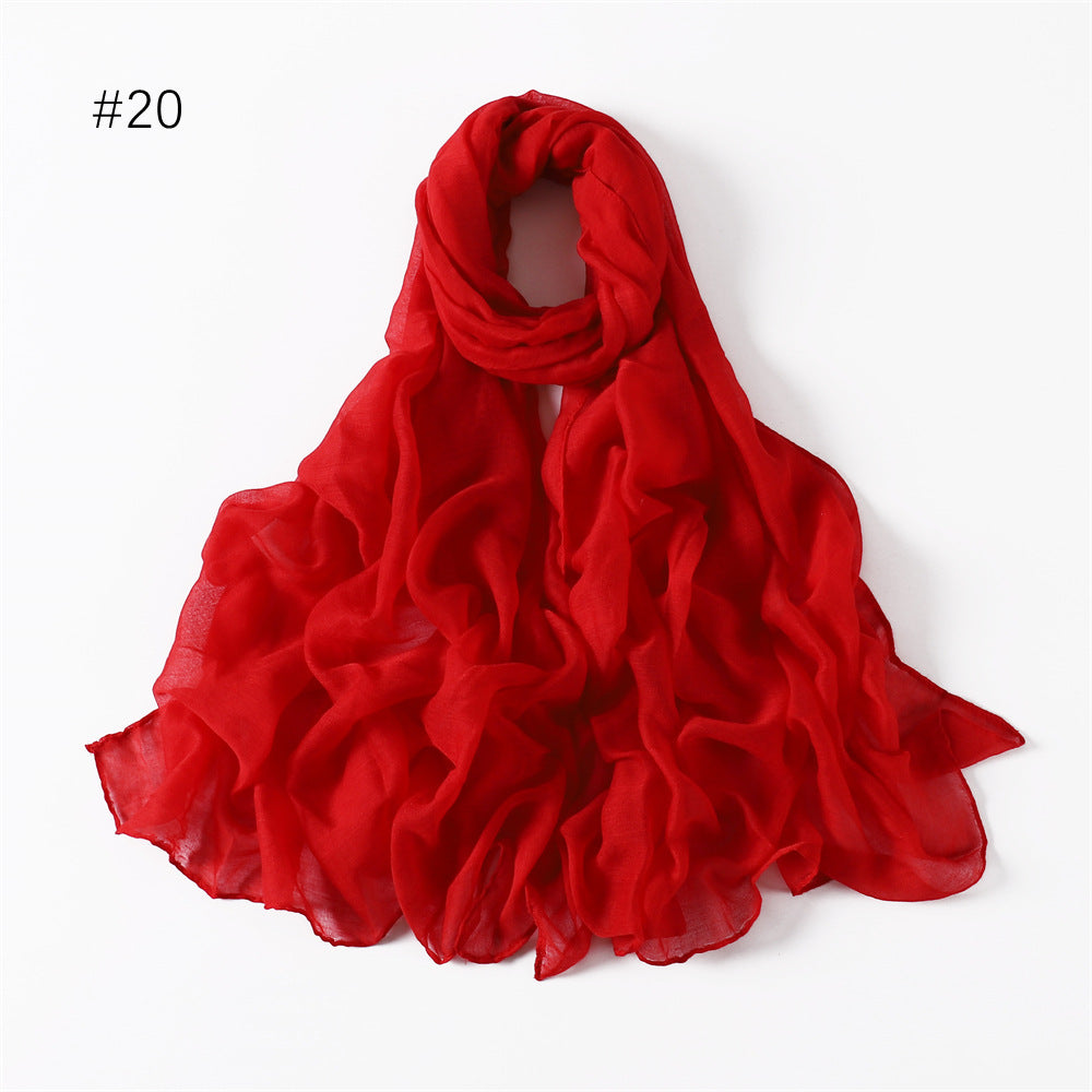 Classic Women's Pure Color Tulle Cotton And Linen Breathable Thin Scarf Silk