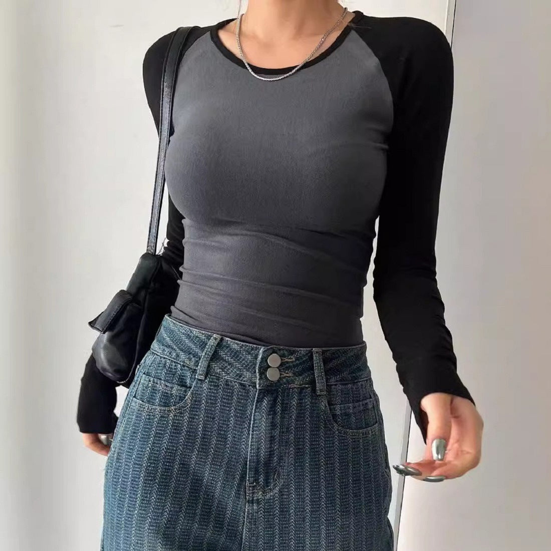 Women's Retro Long-Sleeve T-Shirt Slim-Fit Base Layer Top
