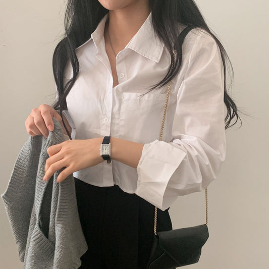 Early Autumn Short Inner White Shirt Women's Long-sleeved Shirt
