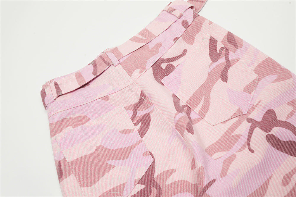Female Stitching Edging Camouflage Bell-bottom Pants
