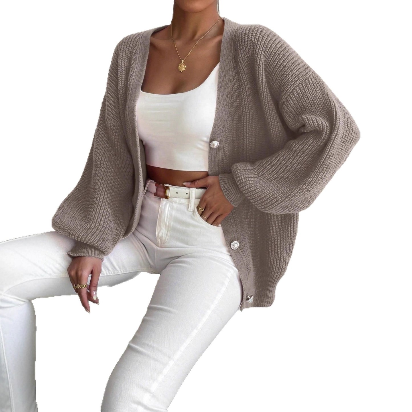 Women's Solid Color Loose-fitting Large Size Knitted Cardigan Sweater