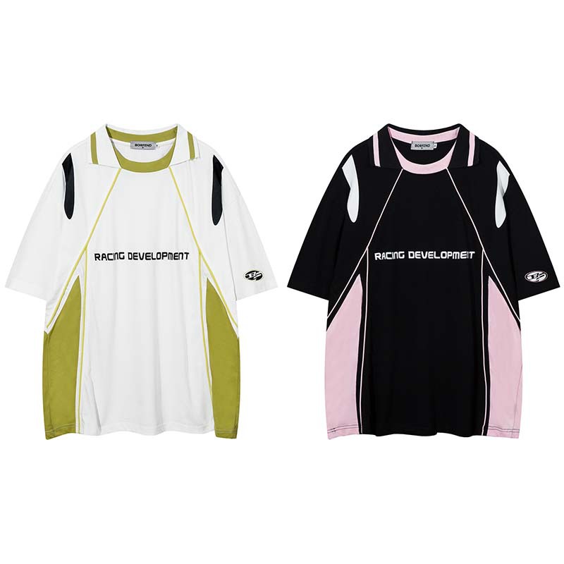Raglan Sleeve Reverse Collar Sports Stitching Half Sleeve Shirt Men's