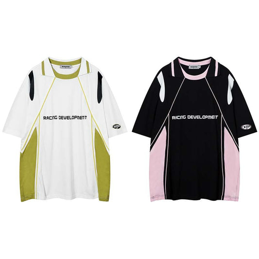 Raglan Sleeve Reverse Collar Sports Stitching Half Sleeve Shirt Men's