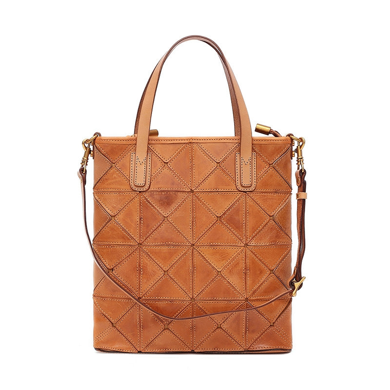 Tote Multi-functional Shoulder Bag Top Layer Cowhide Stitching Portable
