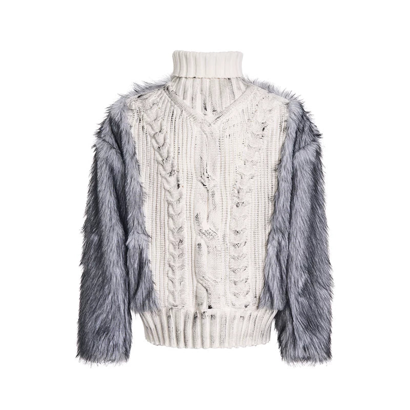 Mens Light-Luxury Leopard-Print Fur-Panelled Turtleneck Sweater