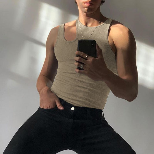 Men's Sleeveless Solid Color Personality Breathable Tank Top
