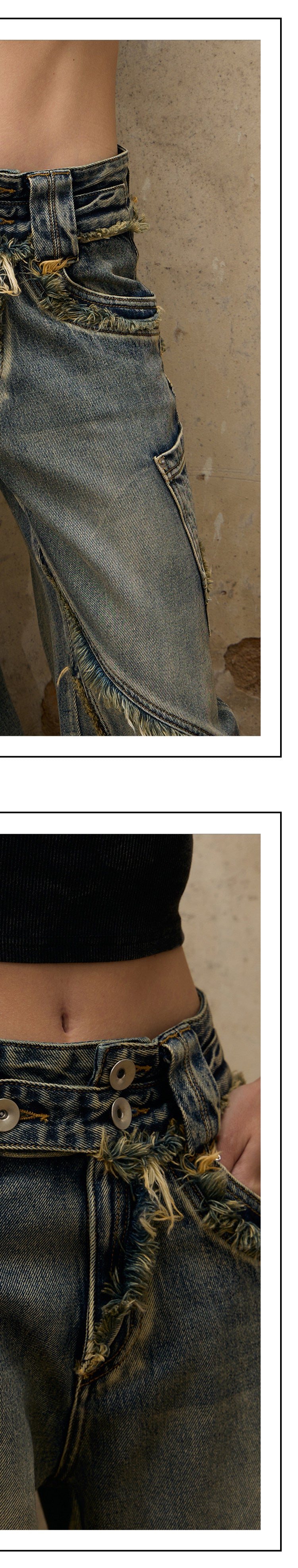 Fluid-structured Spliced Raw-edge Jeans
