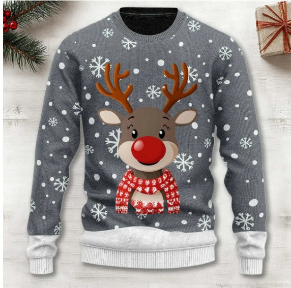 3D Digital Printing Series Thick Needle Pull Strip Crew Neck Pullover Sweatshirt