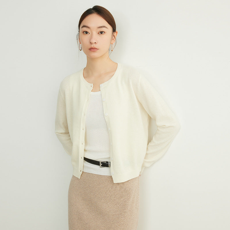Spring Round Neck Knitted Cardigan Women's Thin Long Sleeve Sweater Coat