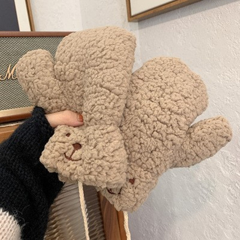 Women's Fashion Warm Thick Cartoon Bear Plush Gloves