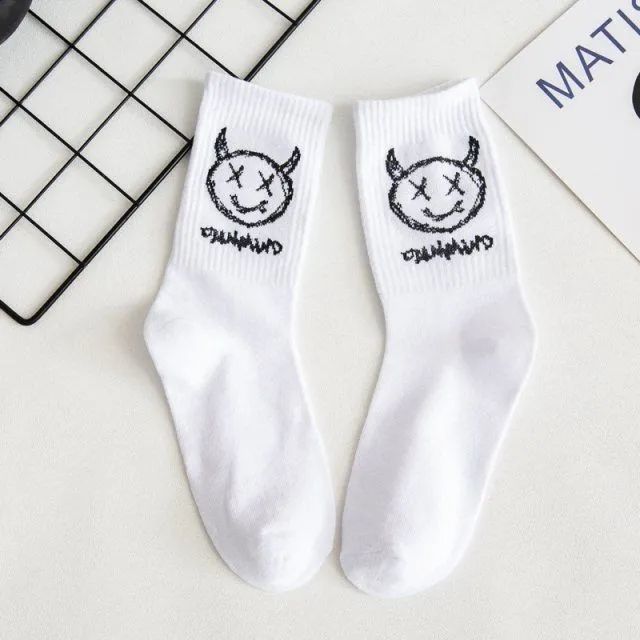 Emoji-filled Cotton Black-and-white Instagram-style Cartoon Hip-hop Quirky Long Socks For Couples