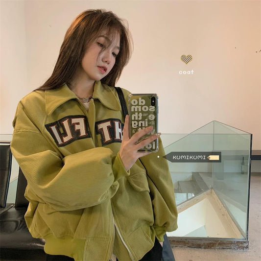 Women's Retro Alphabet Casual Corduroy Jacket