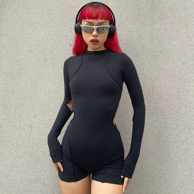 Niche Waist Hollow Long-sleeved Ladies Bodysuit