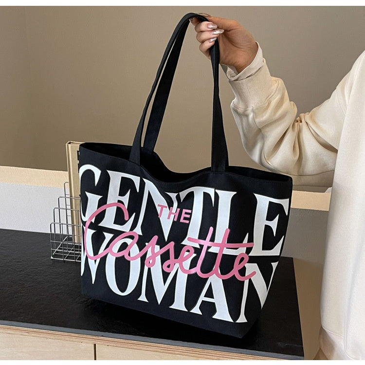 Versatile Texture One-shoulder Large Letter Painted Canvas Bag