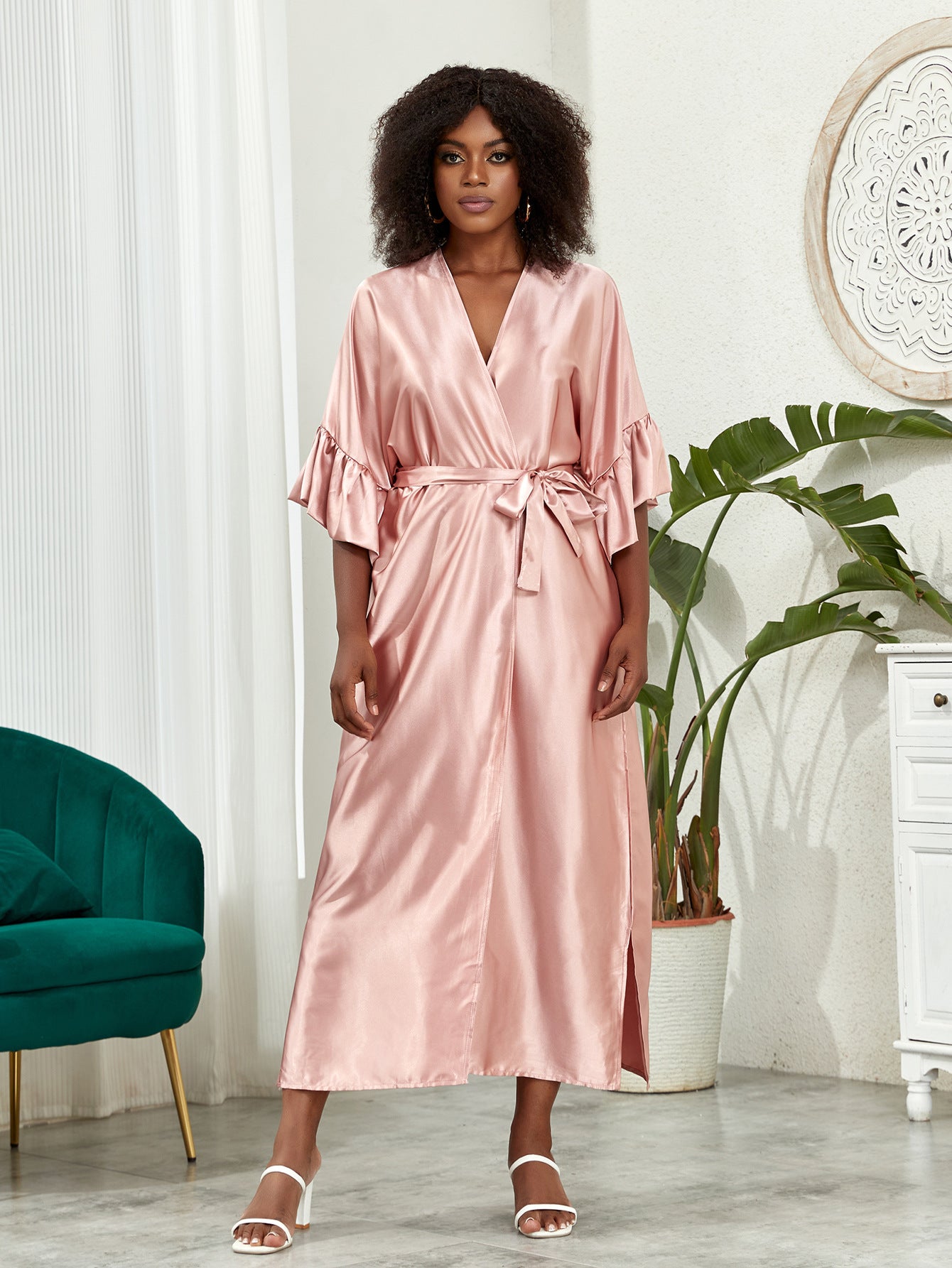 Dame Plus-Size Satin Langærmet Kjole