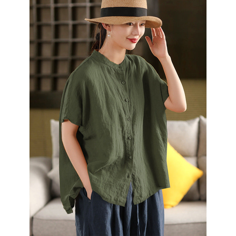 Korean-style Artistic Cotton-linen Short-sleeve Shirt Top