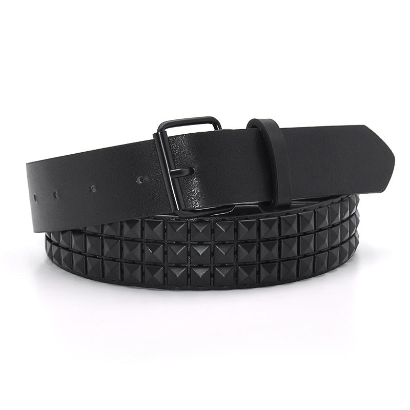Hollow-out Rivets Pu Square Buckle Metallic Belt