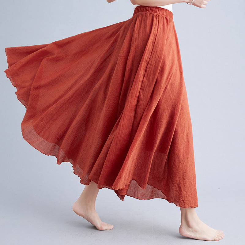 Women's Artistic Cotton And Linen Big Hem Skirt