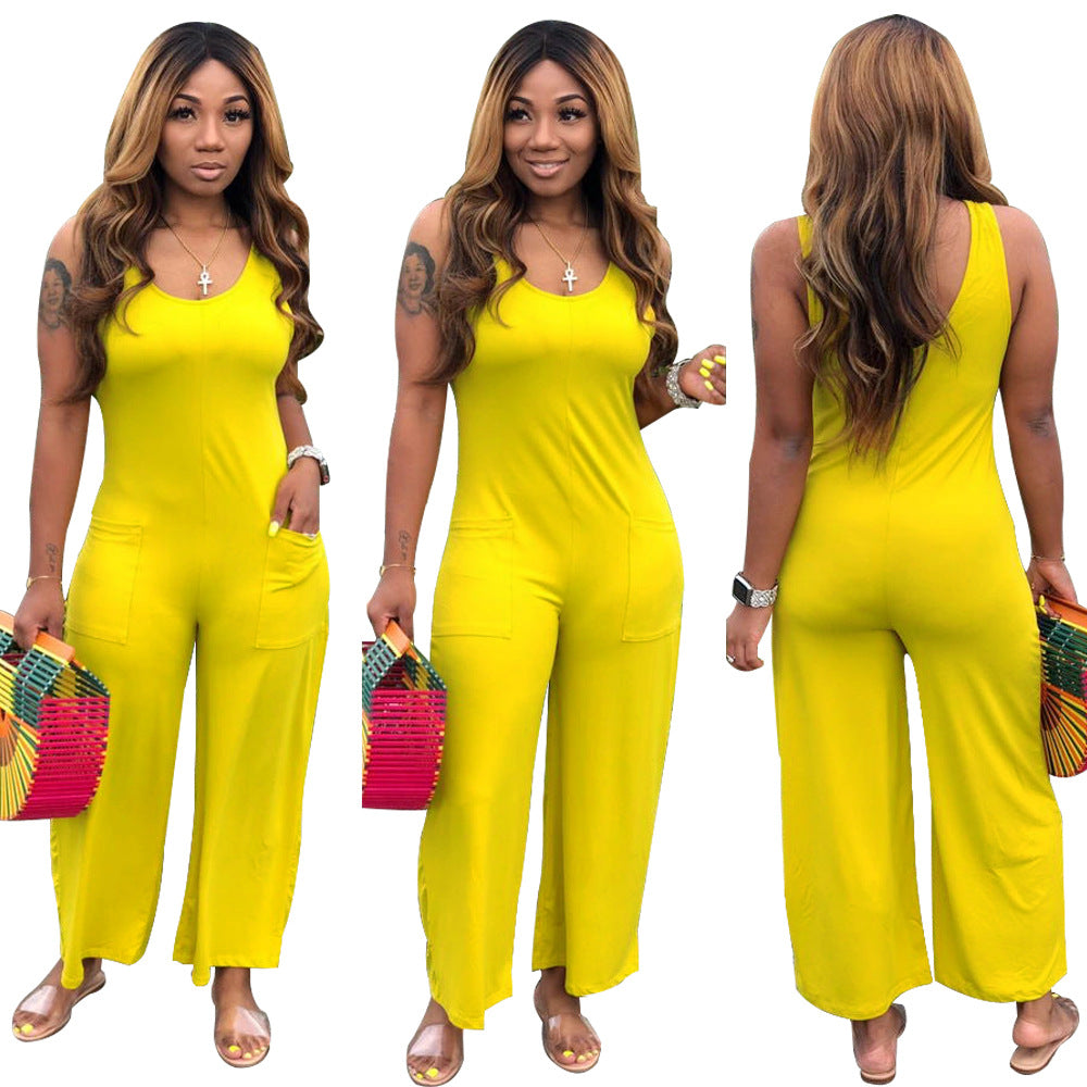 Round Neck Sleeveless Wide Leg Pants One-piece Nightclub Uniforms