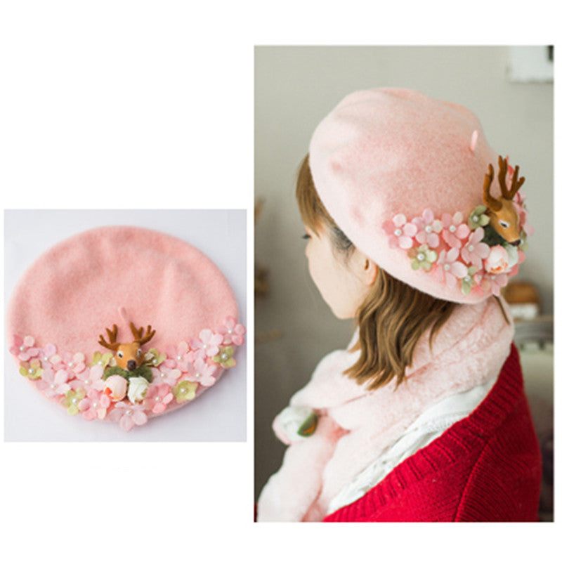 Women's Fashion Handmade Flower Beret Hat