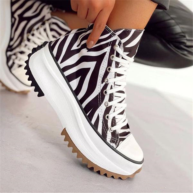Women's Viscose High-top Platform Solid Color Canvas Shoes  Adult