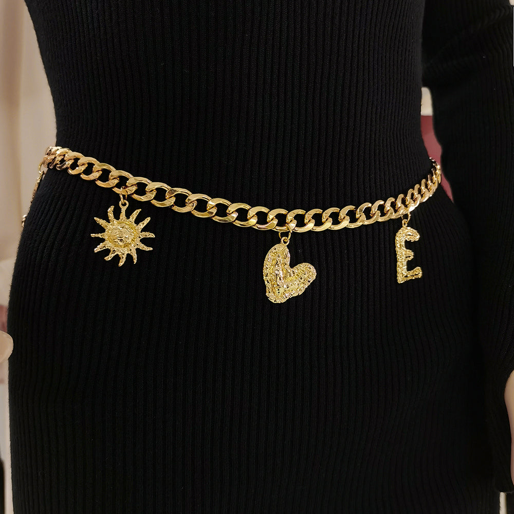 Metal Cutout Waist Chain Gold Love Letter Love Pendant Fashion Dress Chain Accessories