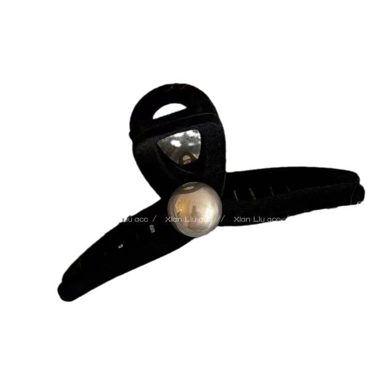 Large Black Hair Clip Back Of The Head Shark Style Headpiece With A Simple Flocked Design