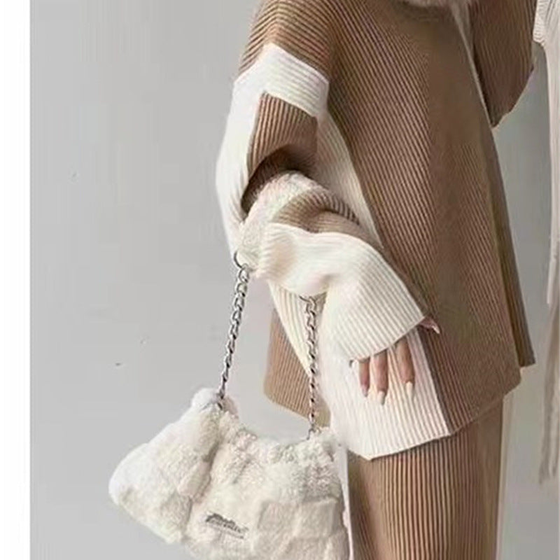 Color-block Design Sweater Skirt Set For Women