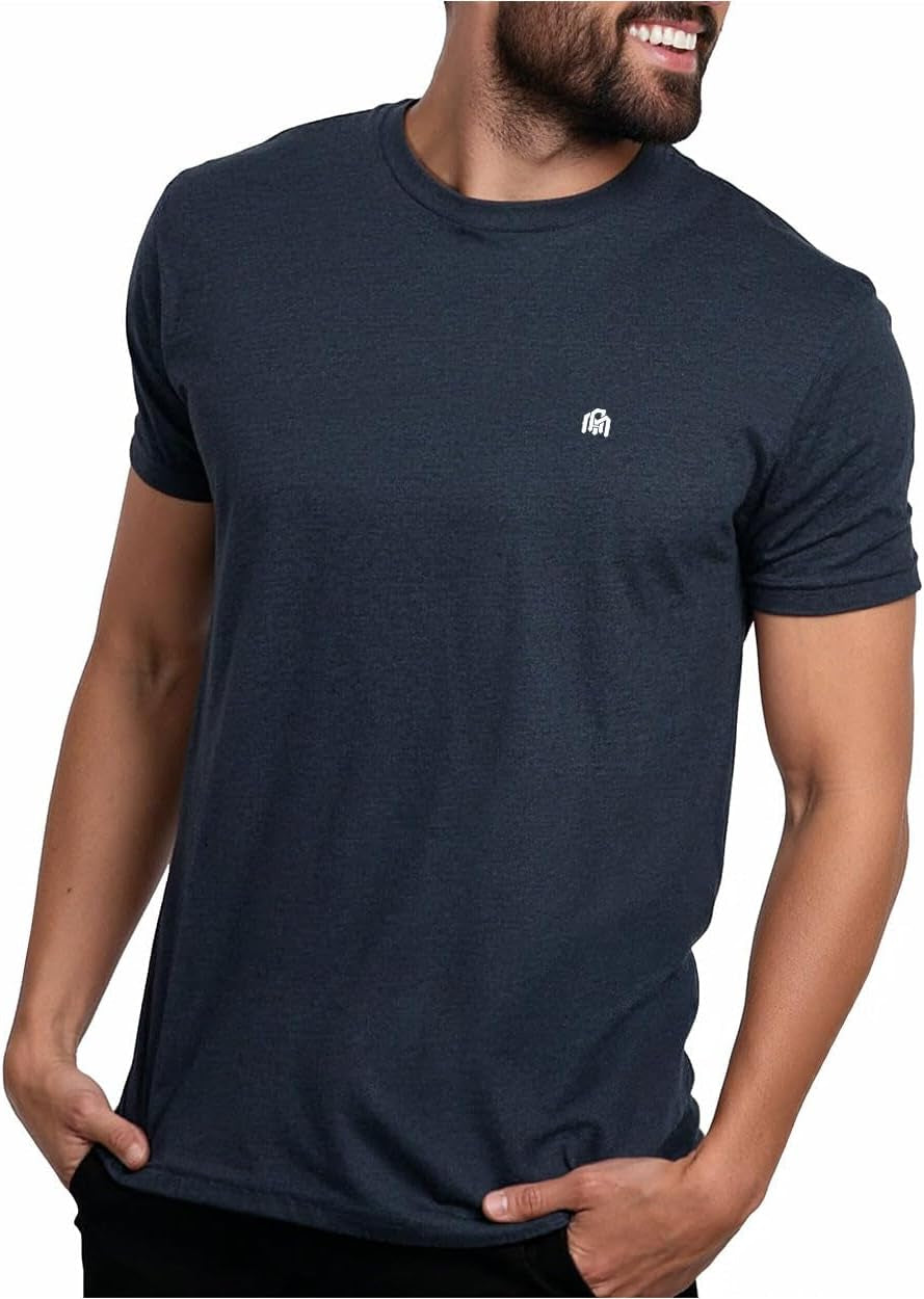 Mens T Shirt with Logo - Short Sleeve Crew Neck Soft Fitted Tees S - 4XL Fresh Classic Basic Tshirts