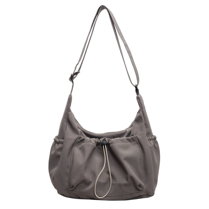Pleated Single-shoulder Large-capacity Solid Color Canvas Bag
