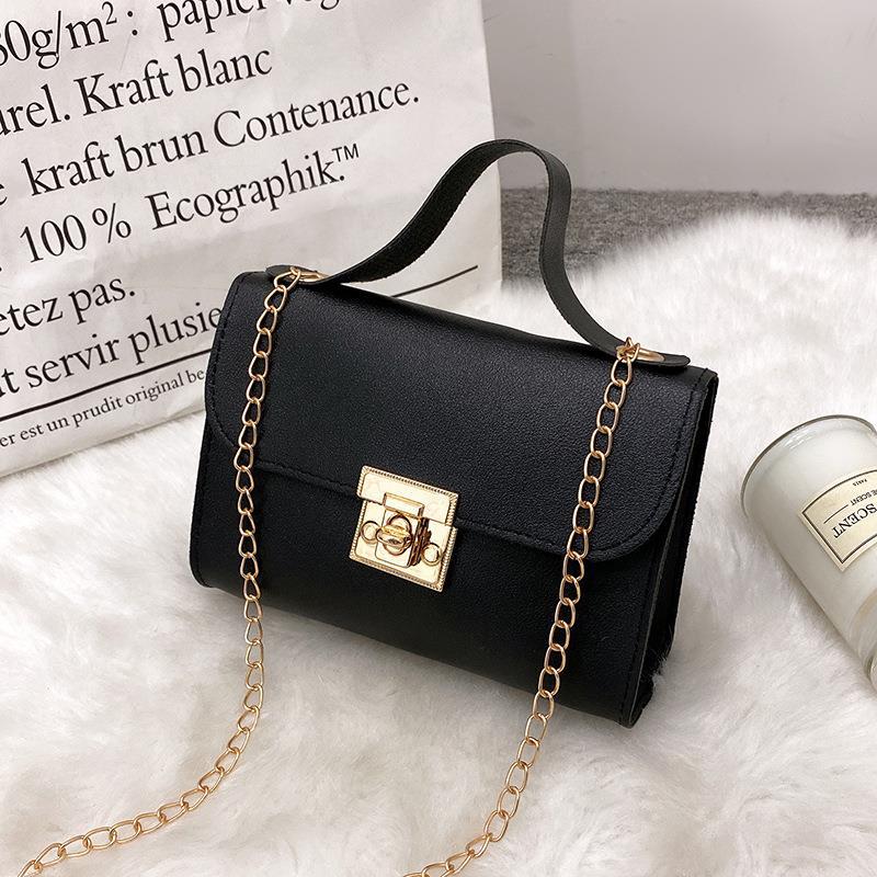 Women's Fashion Multi-grain Locking Chain Small Square Bag